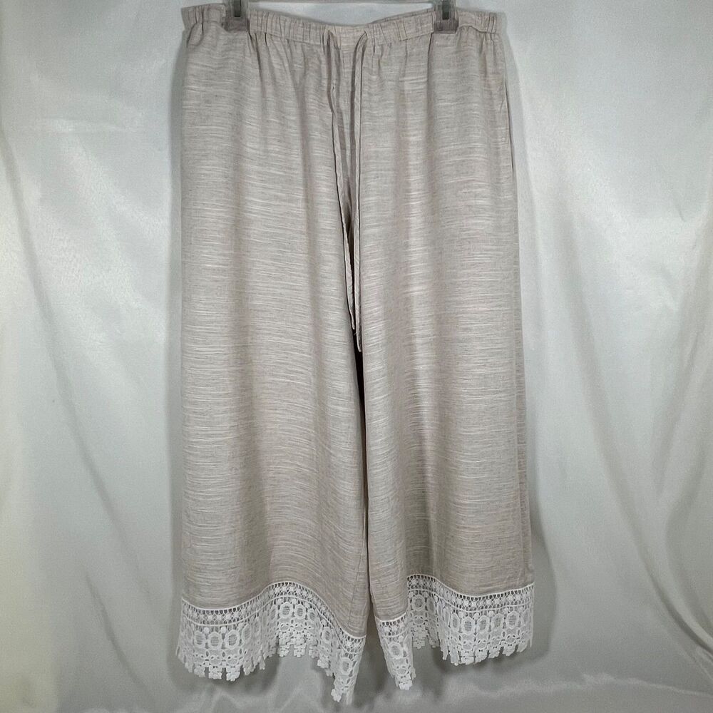 Parker Daniela Crochet Lace Hem Pants Size L - Coastal Boho Resortwear